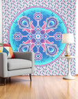 88" X 84" Pink Sky Blue And White Floral Cotton Hanging Tapestry