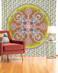 88" X 84" Green White And Yellow Floral Cotton Hanging Tapestry