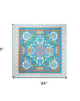 88" X 84" Brown Blue And White Floral Cotton Hanging Tapestry