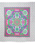 88" X 84" Pink Green And White Floral Cotton Hanging Tapestry