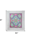 88" X 84" Pink Green And White Floral Cotton Hanging Tapestry