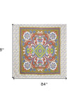 88" X 84" Green Red And White Floral Cotton Hanging Tapestry