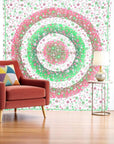 88" X 84" Green Red And White Floral Cotton Hanging Tapestry