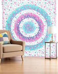 88" X 84" Pink Blue And White Floral Cotton Hanging Tapestry