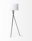 66" Black Tripod Floor Lamp With White Fabric Drum Shade