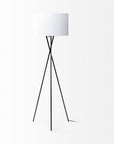66" Black Tripod Floor Lamp With White Fabric Drum Shade