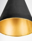 58" Black Metal Tripod Floor Lamp With Black And Gold Metal Cone Shade