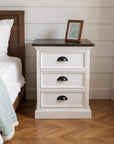 24" White and Brown Three Drawer Wood Nightstand