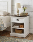 Distressed White and Deep Brown Nightstand With Shelves