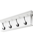 28" Classic White Wood Four Hook Hanging Coat Rack