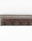 28" Brown Solid Wood Four Hook Wall Mount Coat Rack