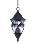 Three Light Matte Black Leaf Detail Hanging Light