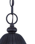 Three Light Matte Black Leaf Detail Hanging Light