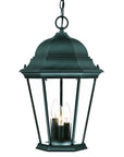 Three Light Matte Black Domed Glass Lantern Hanging Light