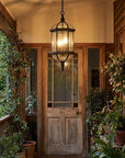 Three Light Matte Black Eastern Lantern Hanging Light