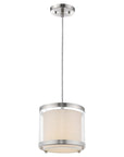 White and Silver Hanging Light with Fabric Shade