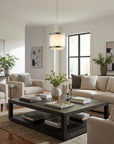 White and Silver Hanging Light with Fabric Shade