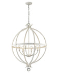 White Metal And Faux Crystal Six Light Rustic Ceiling Light