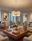 Butler 3-Light Polished Chrome Pendant With Coarse Cream Linen Shade And Opal Acrylic Diffuser