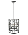 Black Metal Three Light Caged Pendant Light