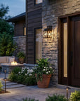 Black And Clear Three Light Seeded Dimmable Outdoor Hanging Lights With Black And Clear Shades