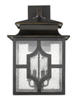 Black And Clear Four Light Seeded Dimmable Outdoor Hanging Lights With Black And Clear Shades
