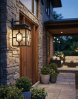 Black And Clear Four Light Seeded Dimmable Outdoor Hanging Lights With Black And Clear Shades