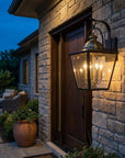 Black Clear And Brass Four Light Transparent Dimmable Outdoor Hanging Lights With Black Clear And Brass Shades