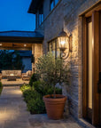 Black And Clear Three Light Hammered Dimmable Outdoor Hanging Lights With Black And Clear Shades