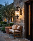 Black And Clear Three Light Crackled Dimmable Outdoor Hanging Lights With Black And Clear Shades