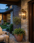 Brass And Clear Two Light Transparent Dimmable Outdoor Hanging Lights With Brass And Clear Shades
