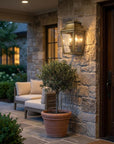 Brass And Clear Two Light Transparent Dimmable Outdoor Hanging Lights With Brass And Clear Shades