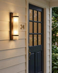Two Light Bronze and White Glass Wall Sconce