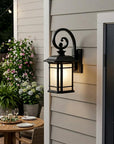 XL Matte Black Frosted Linen Glass Lantern Wall Light