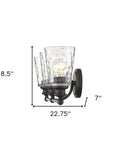 9" Black And Clear Metal and Glass Vanity Flush Mounted Sconce