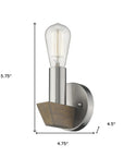 Silver Metal and Wood Wall Sconce