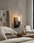 Black Metal and Textured Glass Wall Sconce