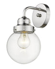 One Light Silver Wall Sconce with Round Glass Shade