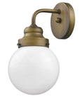 One Light Gold Wall Sconce with Round Glass Shade