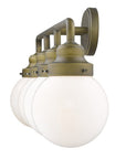36" Brass And White Metal And Glass Four Light Vanity Light