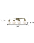 36" Brass And White Metal And Glass Four Light Vanity Light