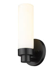 Matte Black Wall Light with Narrow Frosted Glass Shade