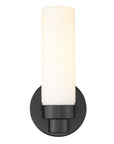 Matte Black Wall Light with Narrow Frosted Glass Shade