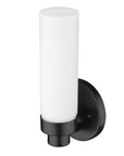 Matte Black Wall Light with Narrow Frosted Glass Shade