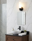 Matte Black Wall Light with Narrow Frosted Glass Shade