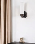 Bronze Wall Light with Narrow Frosted Glass Shade