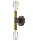 Two Light Brass and Wood Wall Sconce