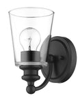 One Light Matte Black Glass Shade Wall Sconce