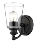 One Light Matte Black Glass Shade Wall Sconce