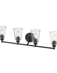 8" Black And Clear Metal and Glass Vanity Flush Mounted Sconce